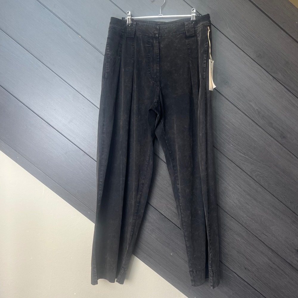 Blue Velvet Women's L Wide Leg Pleated Pants Charcoal Mineral Wash Grunge